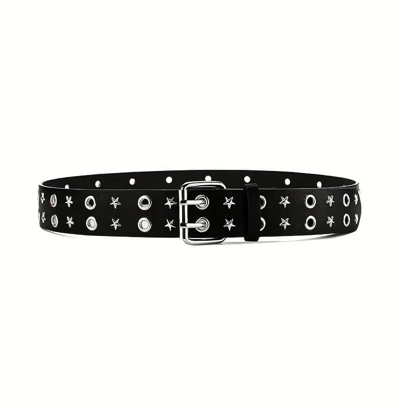 TEMU 1 Full Row Of Perforated Women's Belt, No Punching, Double Row Of Air Holes, Black Pu Belt For Men