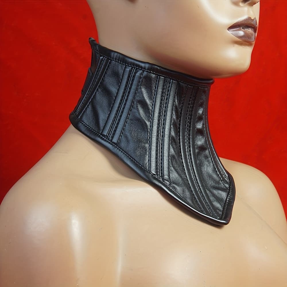 TEMU Gothic Faux Leather Collar Neckpiece - High-collar, Mesh For Steampunk And Cosplay, Black With Adjustable Strap, Cosplay Accessory | Fashion | Adjustable Strap Detail, Gothic Clothing