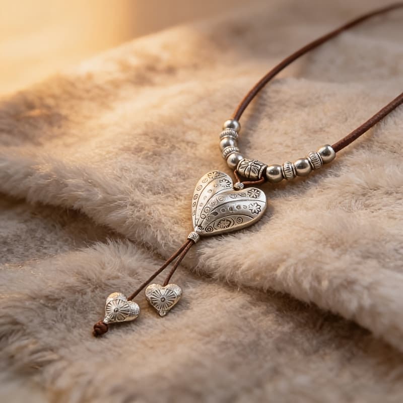 TEMU 1pc Of Vintage Floral Carved Love Pendant Necklace - Elegant And Unique Casual Clothing Gift, Party Jewelry