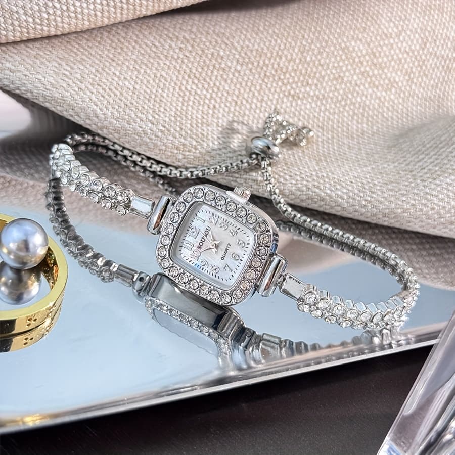 TEMU Women's Elegant Square Bracelet Watch, Temperament Quartz Drawstring Watch