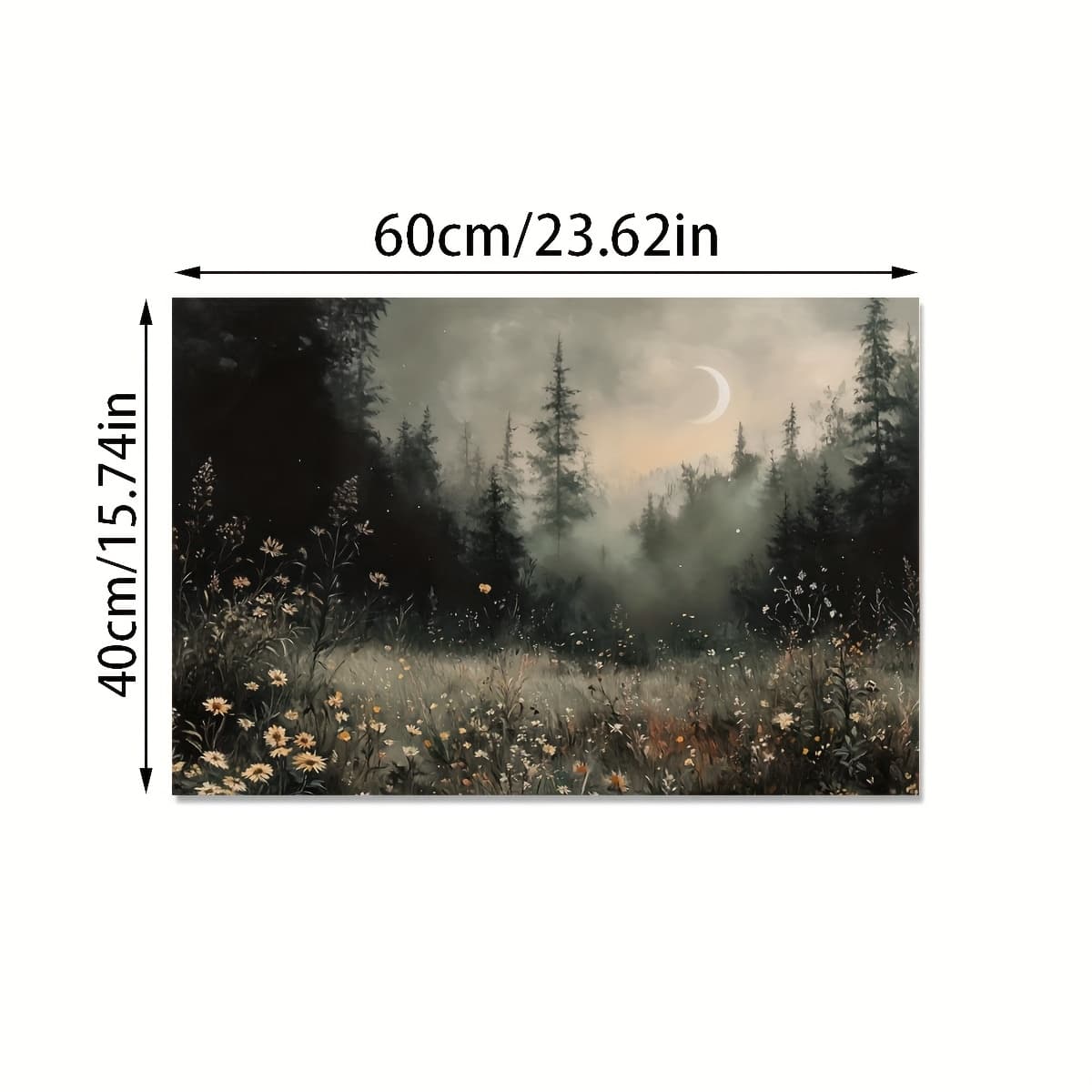 TEMU 1pc Unframed Dark Floral Canvas Art Print – Waterproof Landscape Poster With Misty Forest & Scene, Living Room, Bedroom, Bathroom, Office, Or Kitchen Decor, Moon Wall Decor