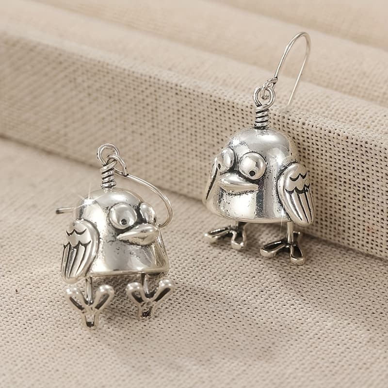 TEMU Handcrafted Cute Earrings Featuring Vintage Silvery- Carvings, Designed Ethnic Style, Perfect For Unique Animal-themed Jewelry