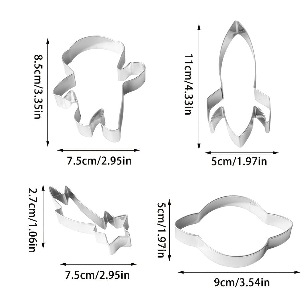 TEMU 4pcs Space-themed Cookie Cutter Set | Rocket, Astronaut, Meteor, Planet Baking Molds In 430 Stainless Steel