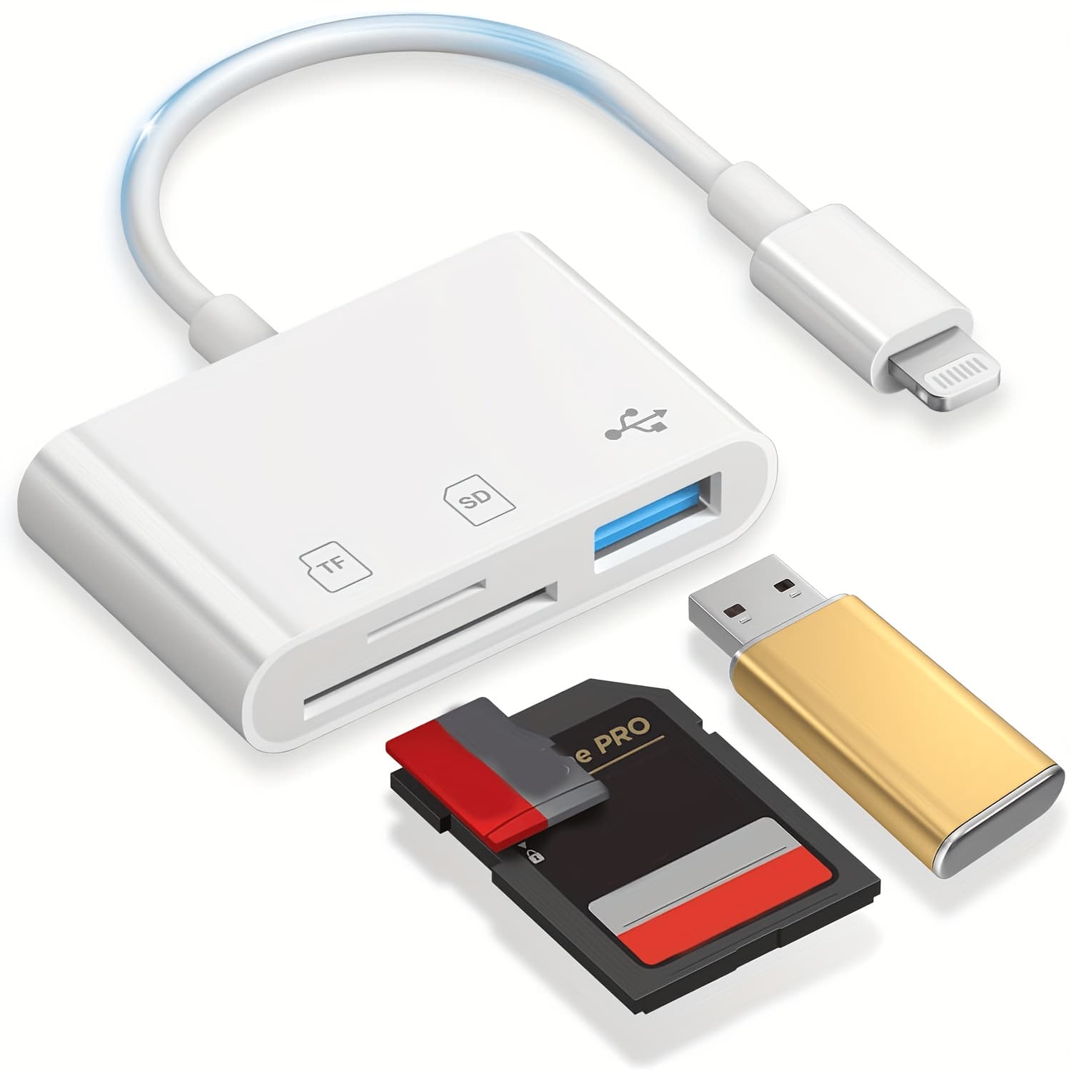 TEMU Sd Card Reader For Iphone, 3-in-1 Lightning To Sd Card Reader Digital Camera Adapter Compatible With Iphone 14 13 12 11,