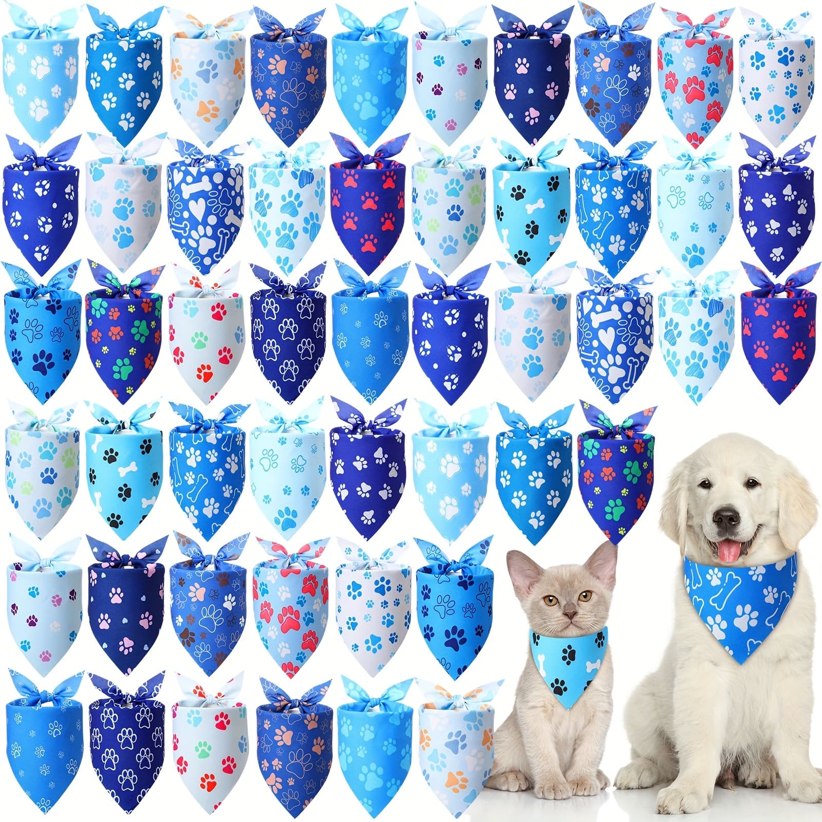 TEMU 50pcs Print Dog Bandanas Bulk Footprint Bandanas For Dogs Scarf Bibs Set For Pets Puppy Doggie Party Costume Accessories (19. 7 X 13. 8 X 13. 8 Inch)