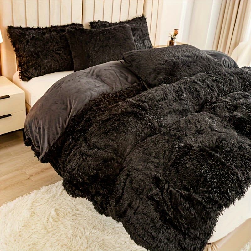 TEMU Set Of 3 Colorful Plush Duvet Covers - Cozy And Warm Bedding For Bedrooms, Guest Rooms, And Dormitory Decoration