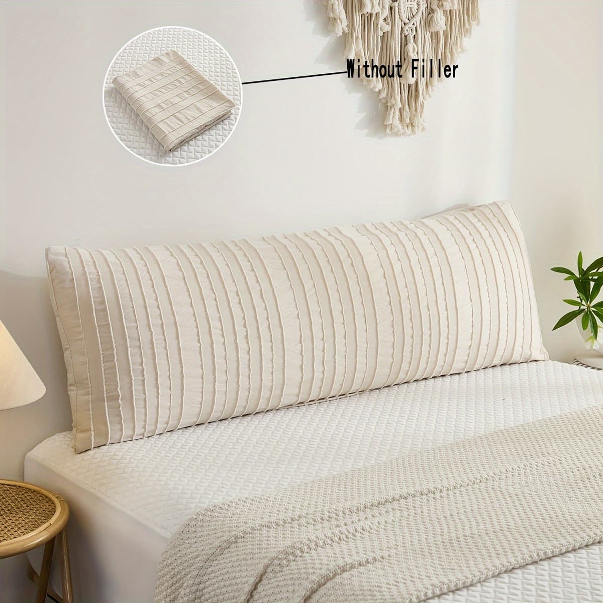 TEMU Soft & Cozy Light Khaki Striped Long Pillowcase - 105gsm Polyester, Envelope Closure, Machine Washable - Perfect For Sofa Decor And Bed , 20''x54''