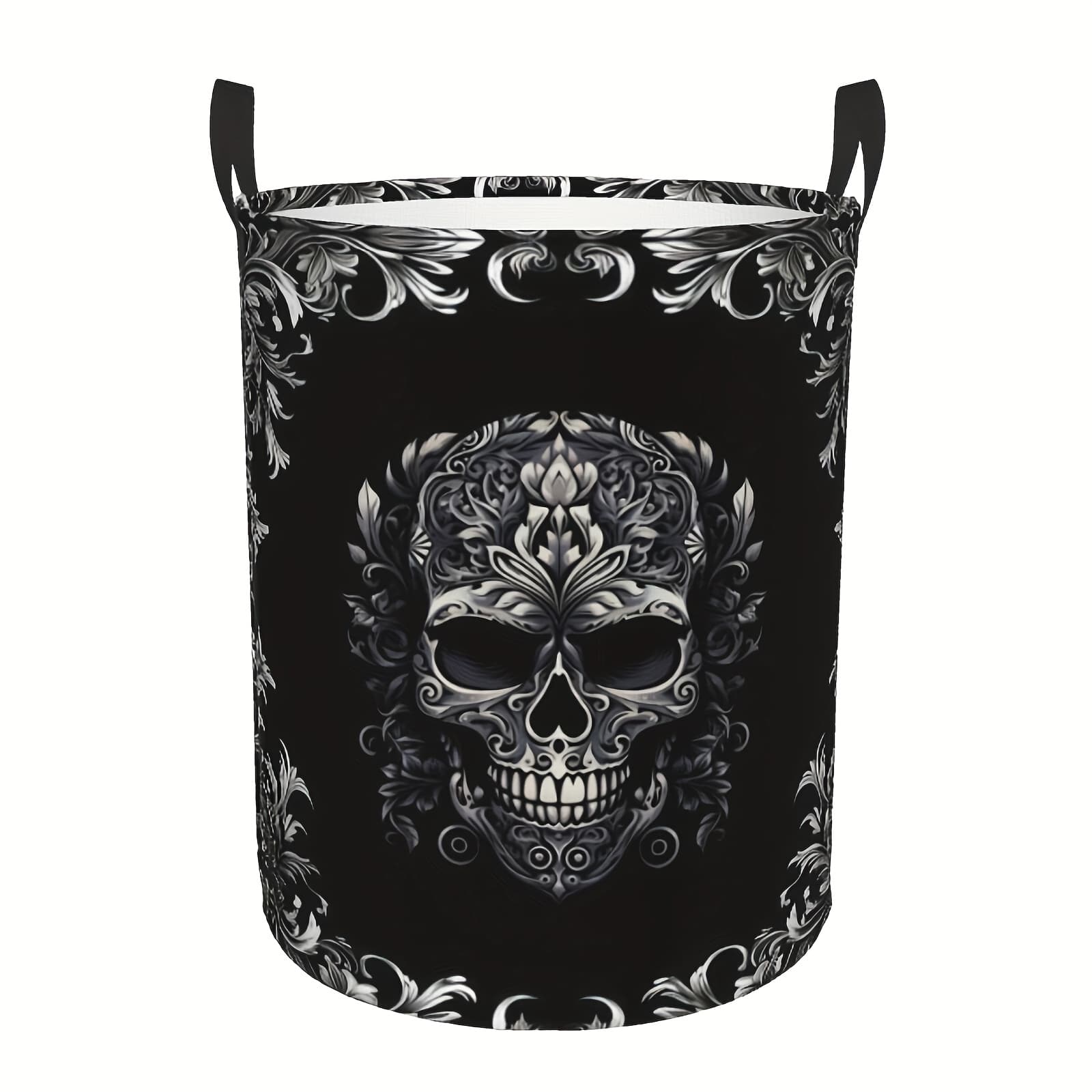 TEMU Large Round Storage Basket With A Gothic Design, Perfect For Organizing Dirty Clothes, ', Or Blankets In The, Bedroom, Or Bathroom, Laundry Baskets