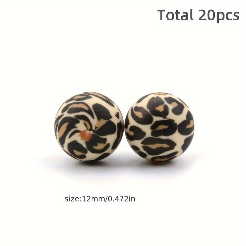 TEMU 20 Leopard Print Silicone Beads, 12mm/15mm/19mm Round Leopard Print Beads For Keychains And Bracelets, Crafts And Sewing Supplies, Decorative Jewelry Making - For Arts And Crafts Lovers