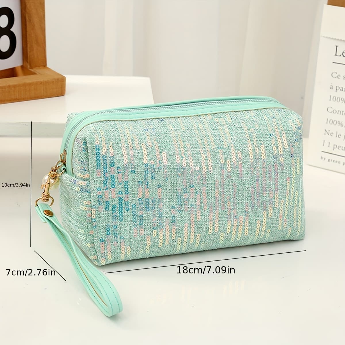 TEMU A Sequin Makeup Bag With A Handle, Pearl Zipper, Portable Universal
