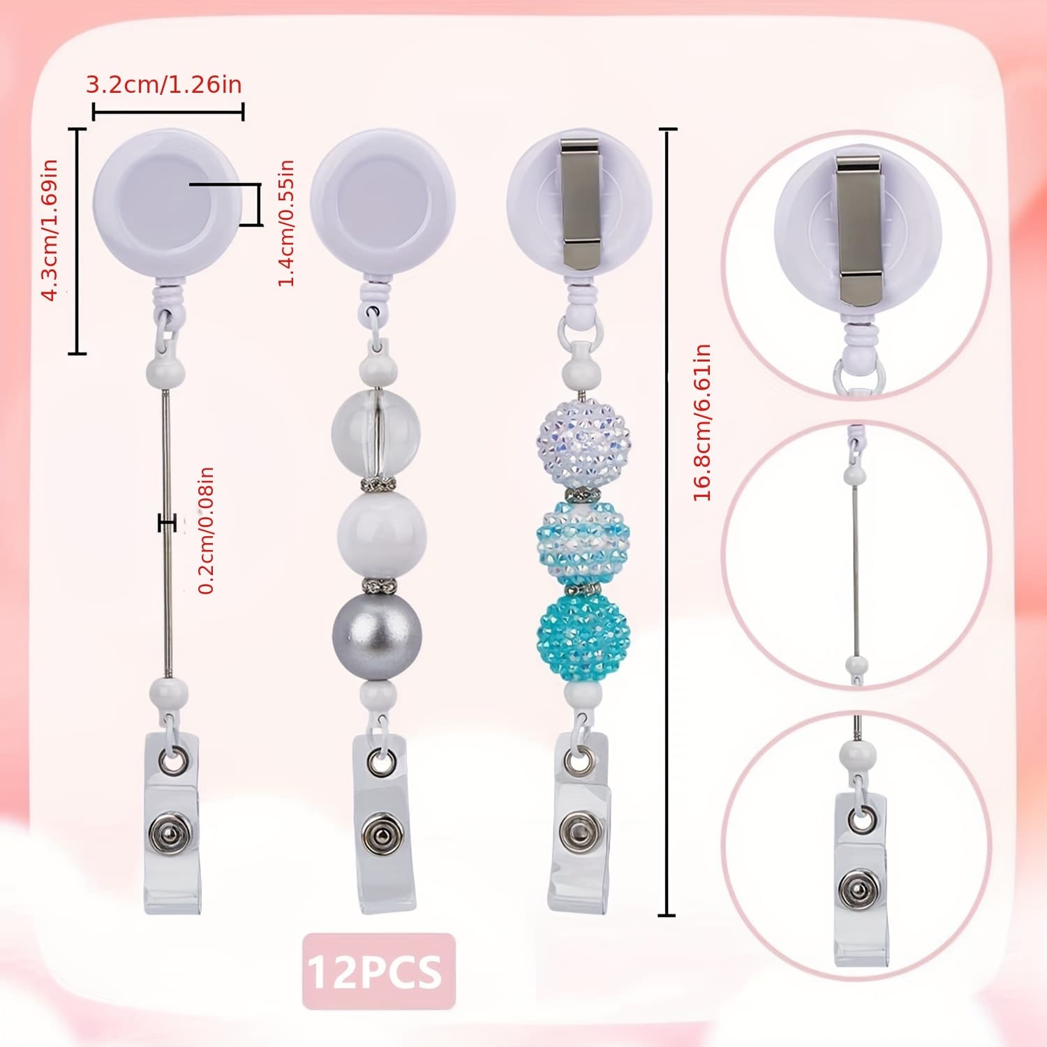 TEMU 2d 12pcs Creative White Retractable Badge Scroll Holder Bulk Suitable For Certificate Hanging Ornaments Small Gifts Crafts Making Beaded Holder