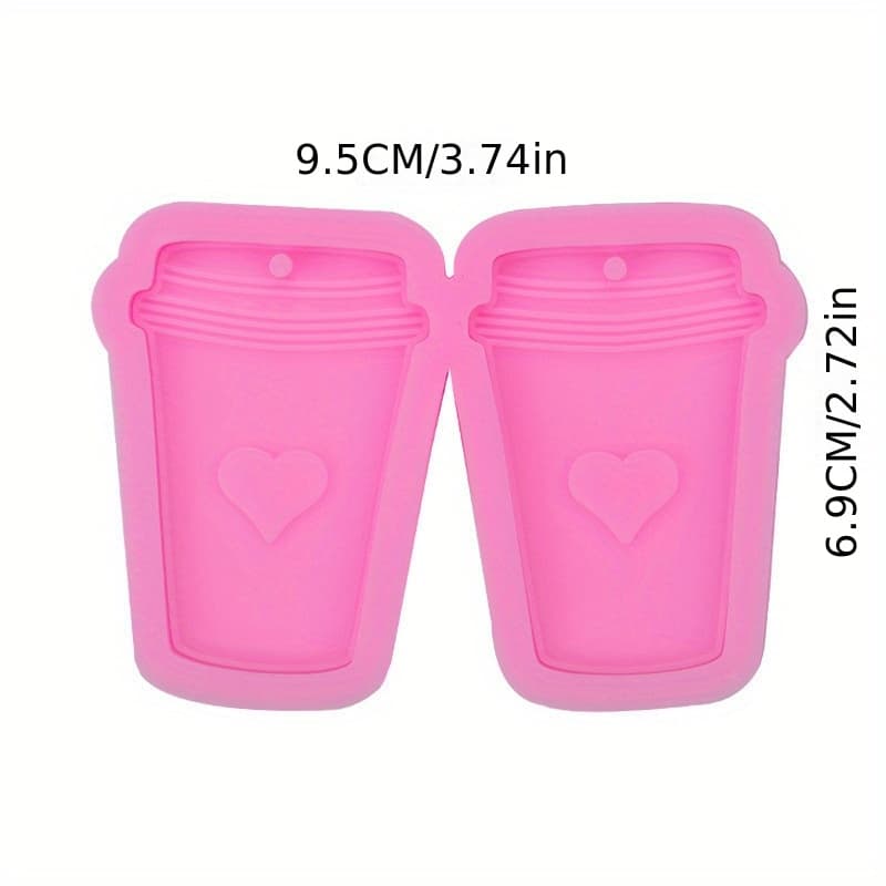 TEMU 1pc Epoxy Resin Heart Pattern Milk Tea Cups Keychain Resin Silicone Mold Earrings Pendant Casting Silicone Mould Diy Crafts Jewelry Casting Tools Valentine's Day