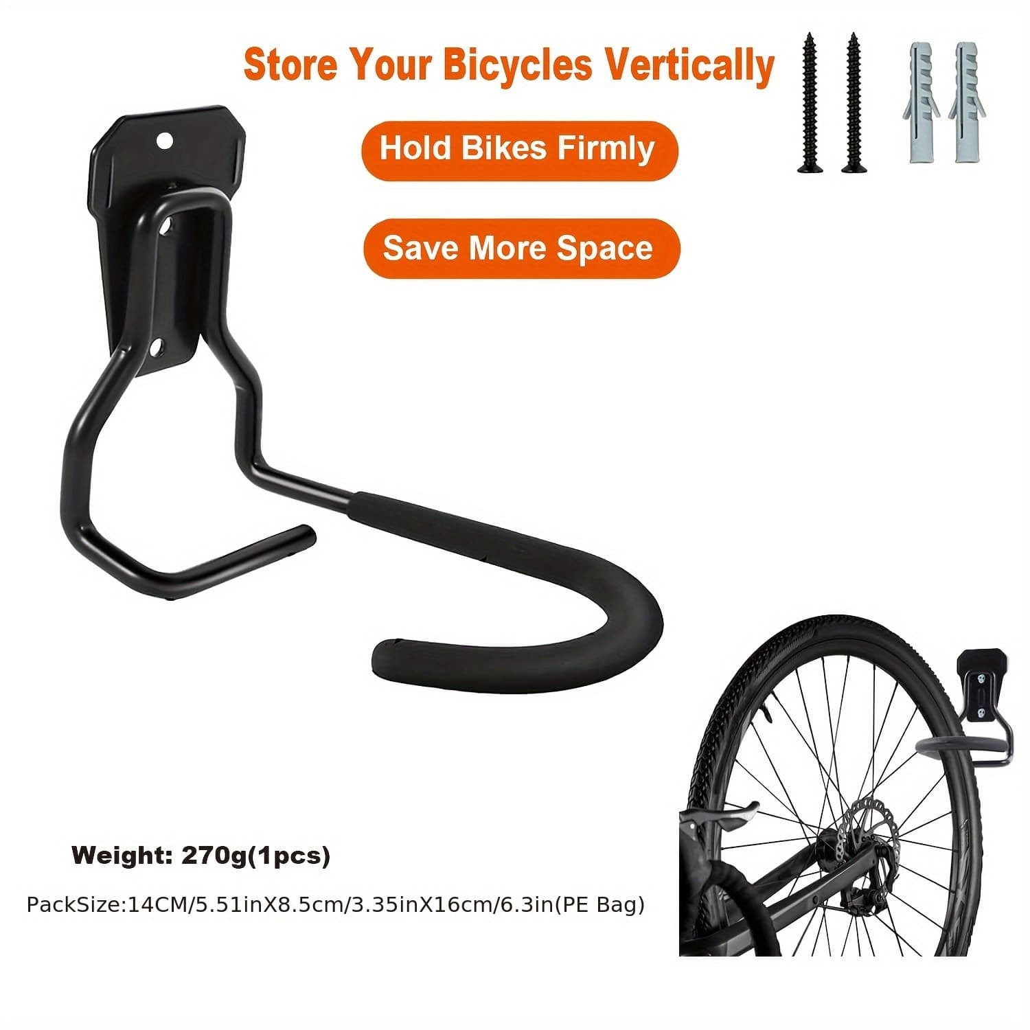 TEMU Bike Wall Mount, Bike Hook Heavy Duty, Vertical Bike Rack For Garage Indoor Bike Storage