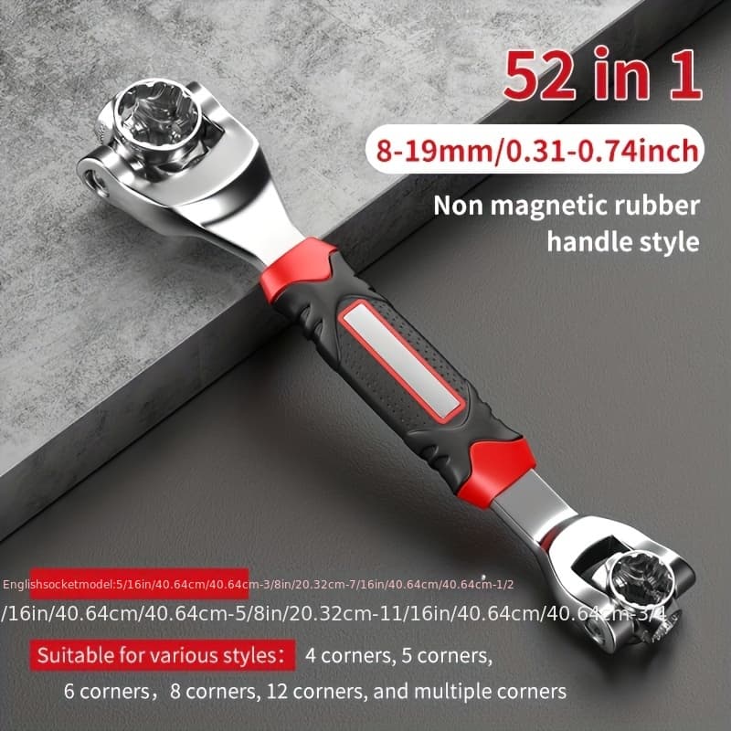 TEMU 52-in-1 Multi-functional Socket Wrench Set, Sae 5/16 Inches -3/4 Inches, 360-degree Rotating Head, Anti-slip Handle, Universal Wrench For Household And Automotive Maintenance