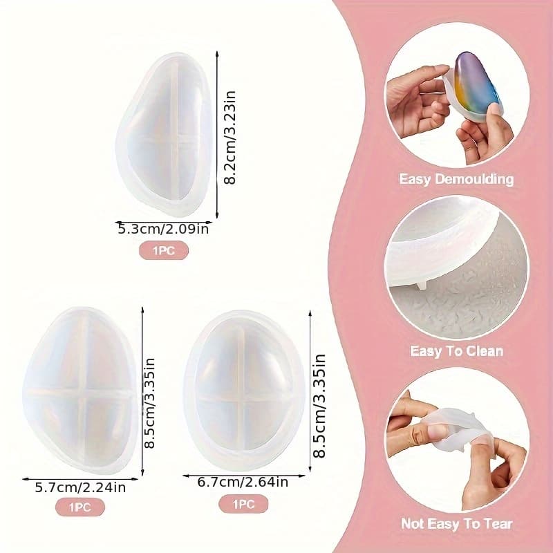 TEMU 3pcs Irregular-shaped Pebble Silicone Molds, 3d Pebble Resin Molds, For Resin And Epoxy Resin Crafts, Diy Handmade Crafts, Candle And Soap Making