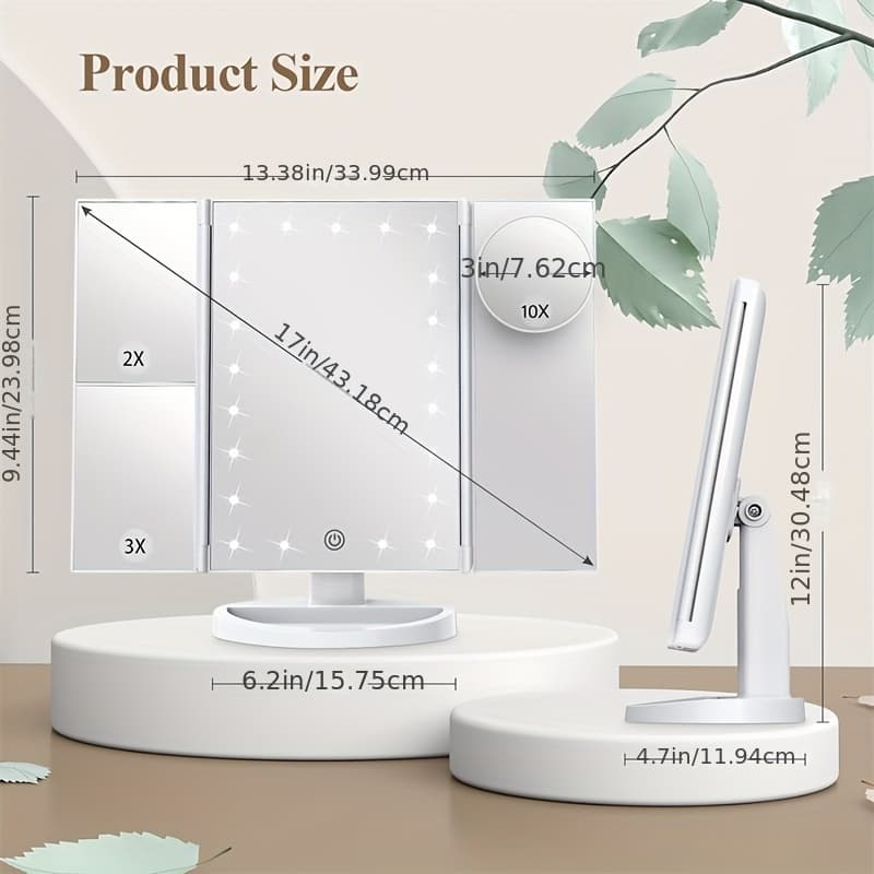 TEMU Makeup Mirror With Lights, 2 Power Supply , Adjustable Touch Screen And 1x/2x/3x/10x Magnification Vanity Mirror, Chargeable Travel Cosmetic Mirror For Desktop (white)
