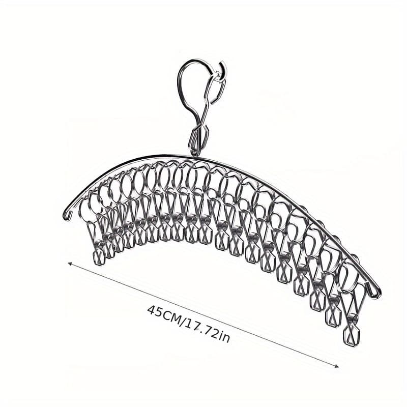 TEMU Space-saving Stainless Steel Hanger With 20 Clips - Durable, Rust-resistant, Suitable For Socks, Bras, Underwear, And Gloves, Practical Hooks