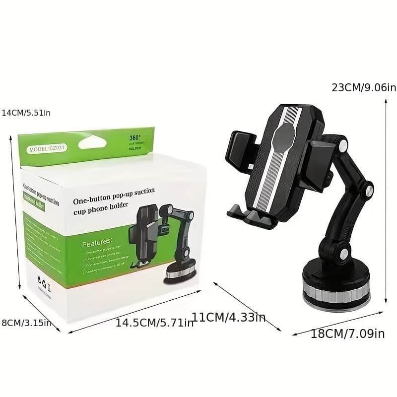 TEMU 360 Degree Rotating Car Phone Mount - Universal, Adjustable Arm, Anti-shake Handle, Heavy-duty Truck Support, Washable Sticky Base