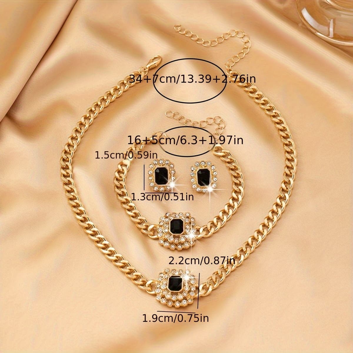TEMU A Set Of European And Chain Block Enamel Glazed Jewelry Including A Necklace, Bracelet, And Earrings, Suitable For Everyday Wear, Holidays, Parties, And Travel