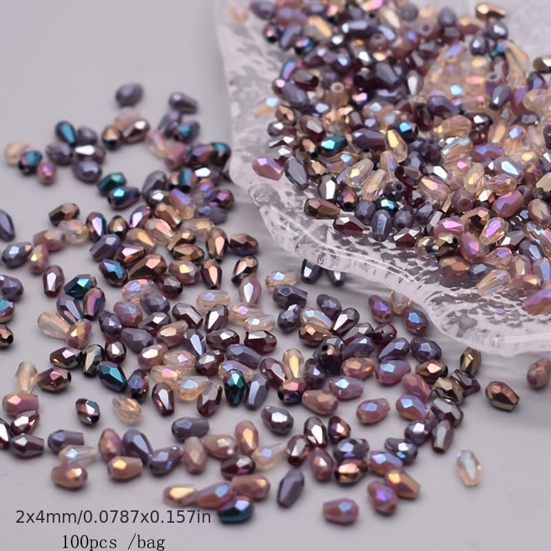 TEMU 100pcs/bag Czech Glass Bead , Blue, Purple 2x4mm Water Drop Glass Beads Loose Spacer Glass Beads For Jewelry Making Jewelry