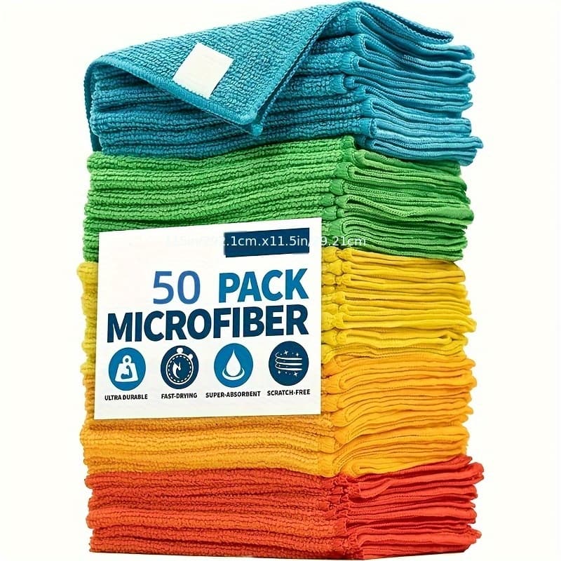 TEMU (50/20/10/5pcs) 1200-wash Microfiber Cleaning Cloths | High-performance, Super Absorbent & Streak-free | Chemical-free, Ideal For Car Washing & Jewelry Care Random Color