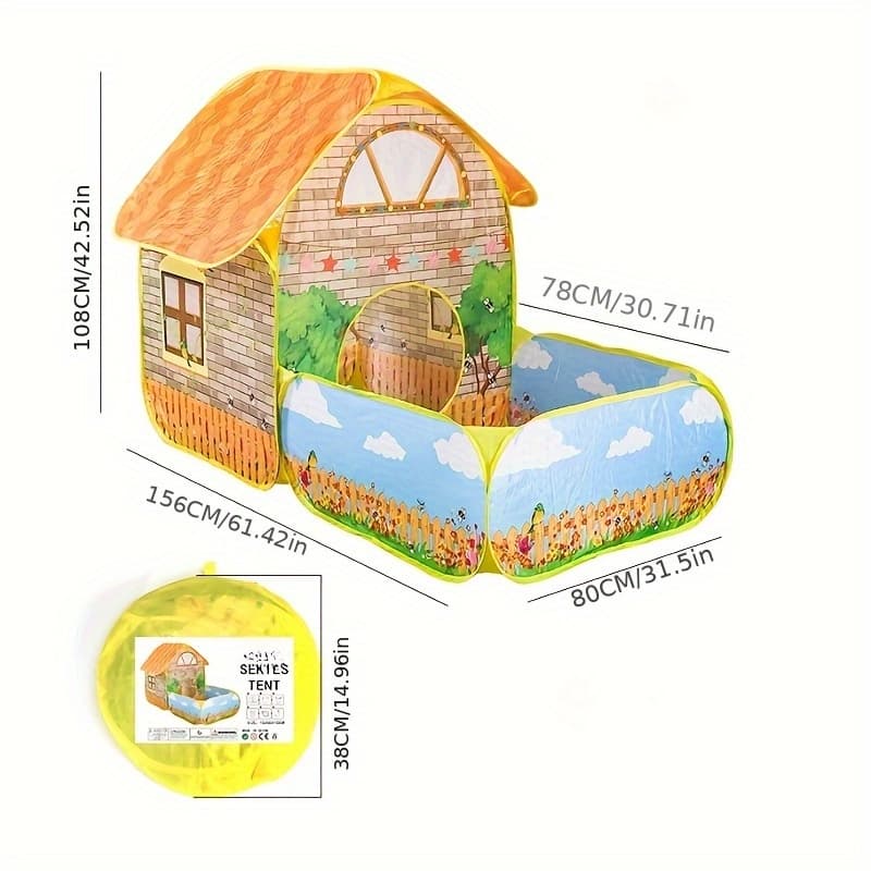 TEMU Collapsible Play Tent With Pool - Portable Indoor/outdoor Playhouse Suitable For , Frame & Yellow Canopy, Assembly For Parties, Backyard, Poolside, Playroom