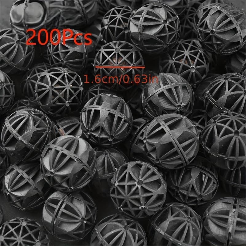 TEMU 200pcs Black Pvc Biochemical Filter Balls For Aquariums - , Oxygen & Bacterial Growth - Ideal For Fish Tanks And Pools, 1.6cm Diameter, Aquarium Filter