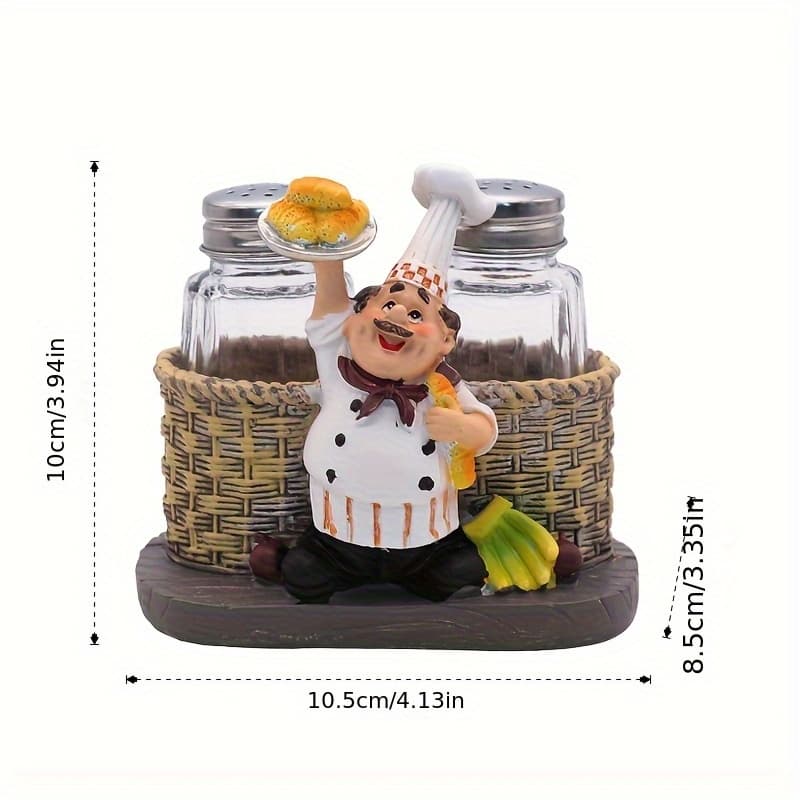 TEMU Interesting Salt And Pepper Bottles (4 Styles From) With Chef Statue Holder, Resin Chef Decoration Spice Jar Holder, Dining Room Kitchen, Room Cake Shop Coffee Shop Desktop Decoration Carving