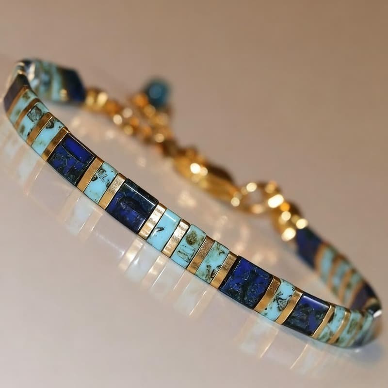 TEMU 2d Flat, Turquoise Blue Glass Beaded Mix Silver Color Bead Bracelet For Women Party Ceremonies Decorate And Gifts Delicate Multiple Color Flat Beads Chain Layered Stacking Bracelets