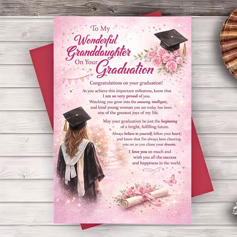 TEMU A Graduation Card For Your Granddaughter Featuring A Pink Floral , Complete With A Message From The Family To Special For Ceremony