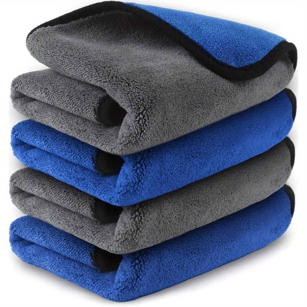 TEMU 4 Pack Microfiber Car Towels - Super Absorbent, Super Thick, Non-woven Polishing, Washing And Drying Cloth