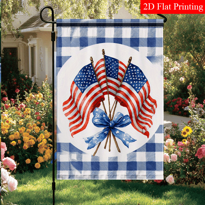 TEMU 1pc, 2d Flat - Garden Flag, With American Flags, Featuring A , In A Retro Style. Yard Outdoor Decor, Perfect For Celebrating Day, Anniversaries, Family