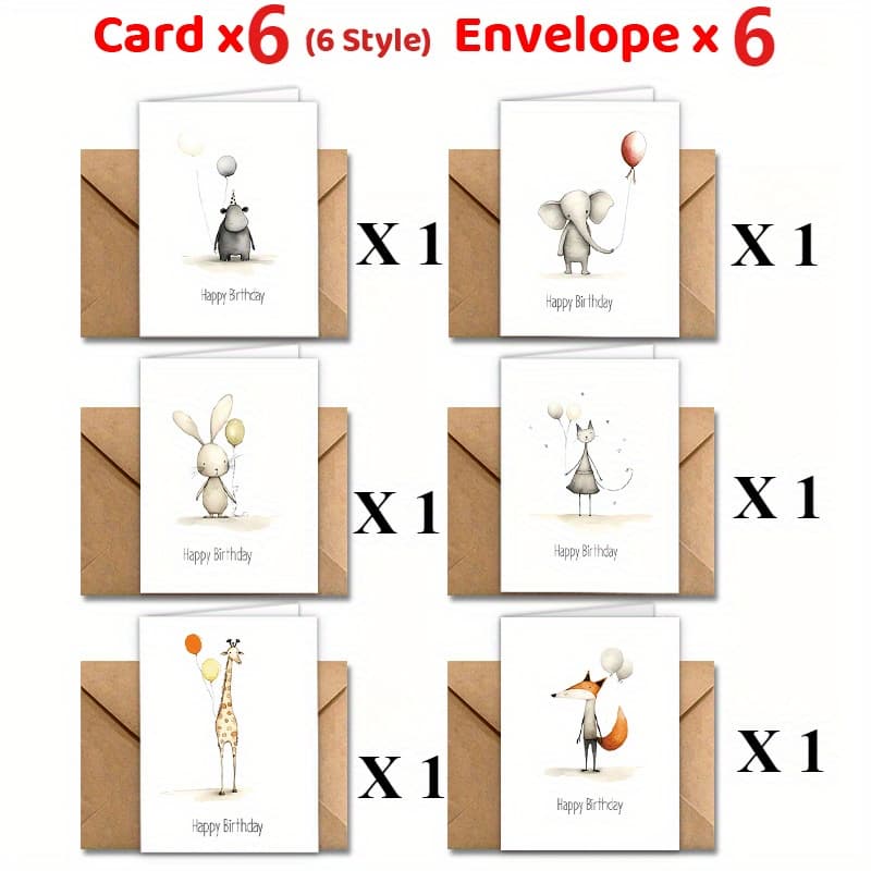 TEMU 12pcs Set Of Birthday Cards With Envelopes, Unique Animal Designs, Office Supplies, Greetings, Thanks And Holiday Gifts
