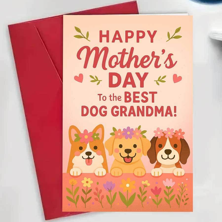 TEMU 1pc Happy Card For Dog Lovers, The Best Dog Grandma With Cute Puppies And , Perfect Gift For Pet Owners And Dog Moms On