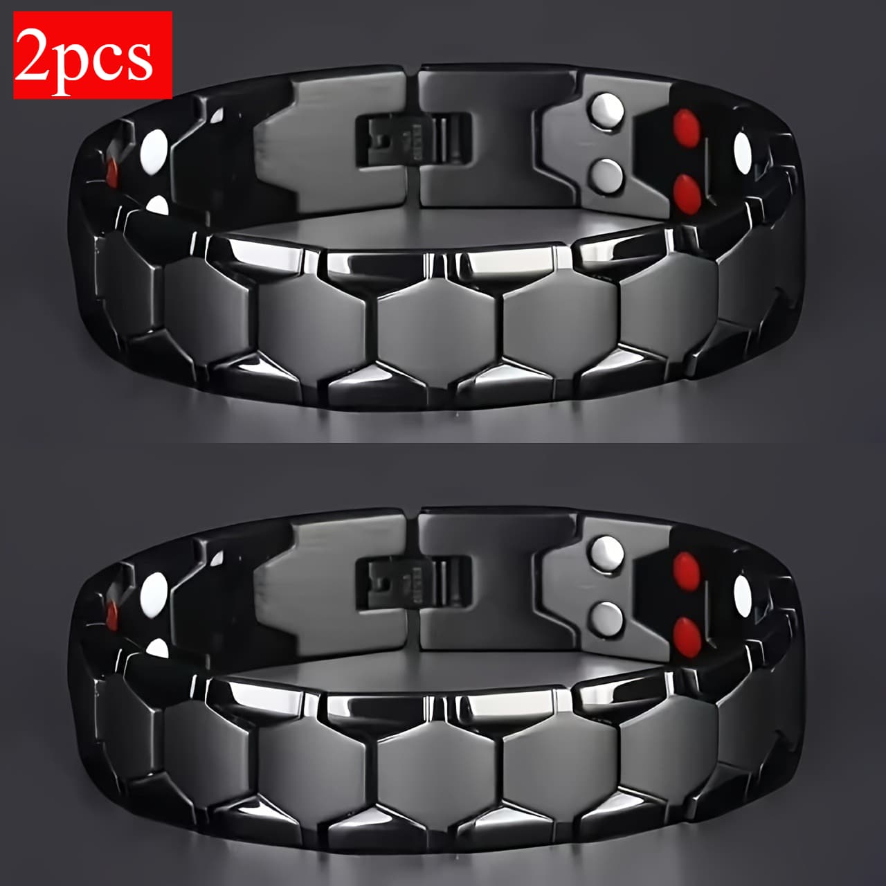TEMU 2pcs Men's Hexagon Wide Bracelet - Hypoallergenic Waterproof Removable Wristband, Multi- Jewelry Gift (christmas, Valentine's Day, Father's Day), Versatile Design, Safety