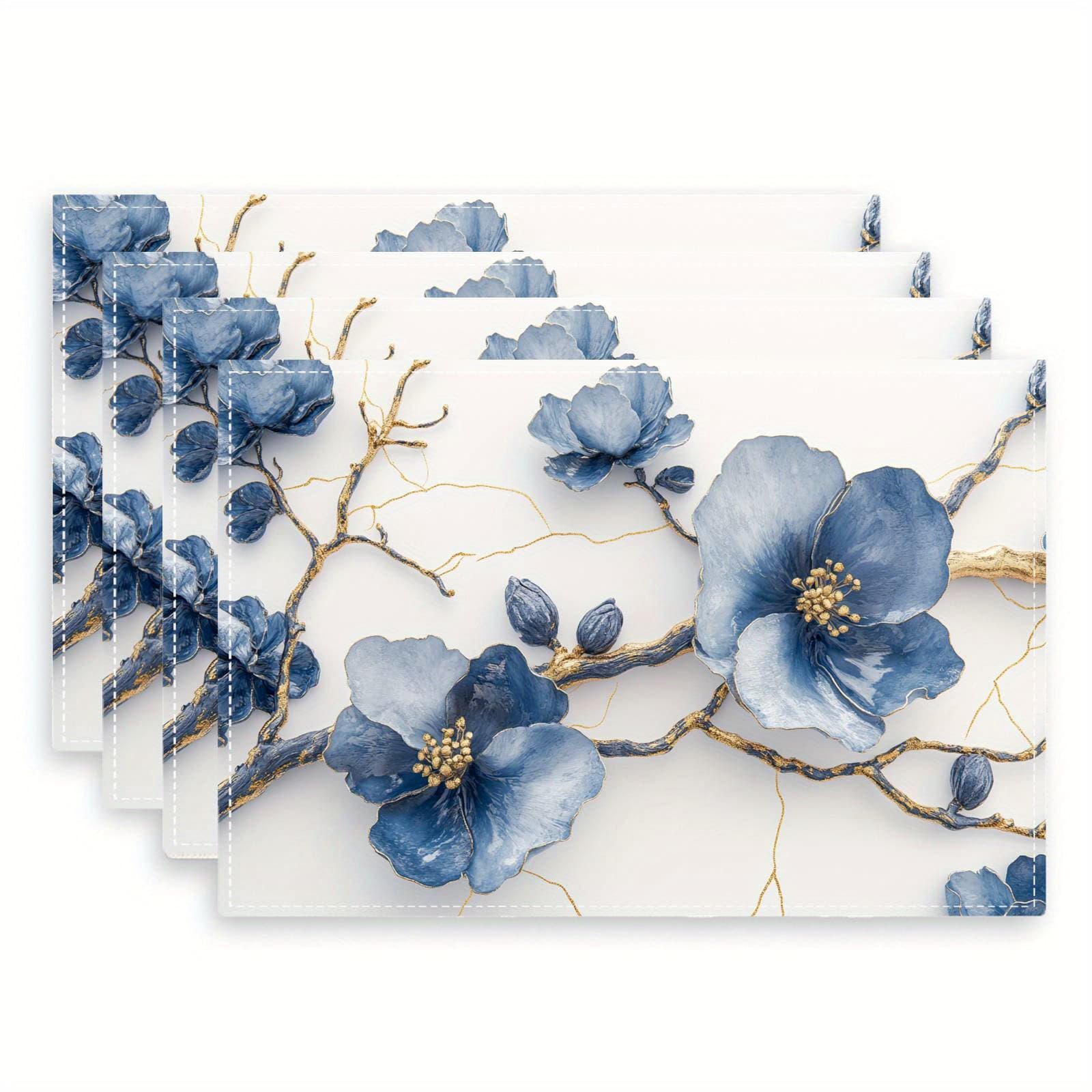 TEMU 4pcs/1 Set Linen Placemats, Floral Placemats, Table Decorations, Party Catering Decorations, Holiday Placemats, 12x18 Inch Linen Placemats, Home Decoratio