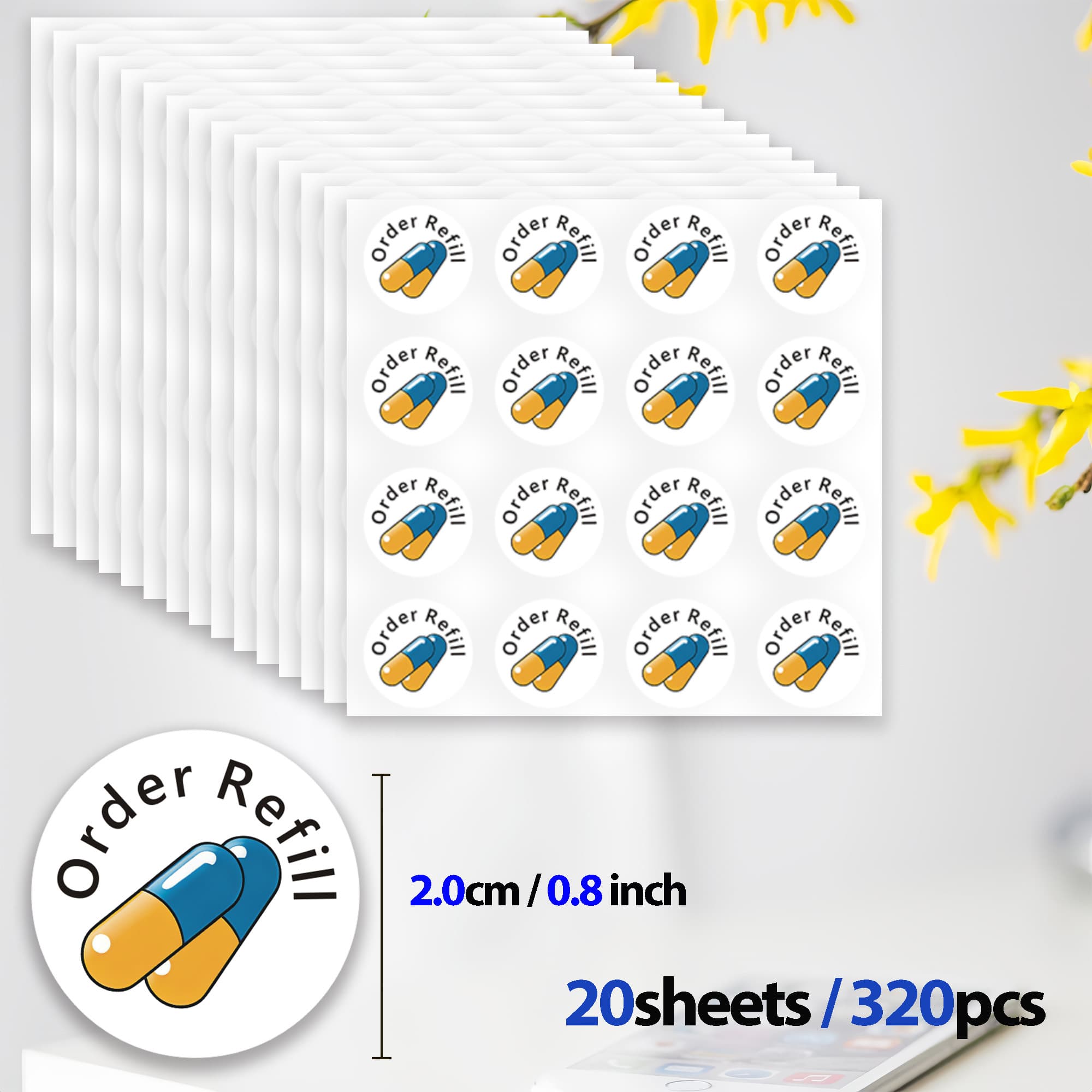 TEMU 20sheets Medication Supply Plan Sticker Set/ Fun Stickers (0.8 Inches)/ Prescription Reminders / Self-care/ Productivity Planner/ Journal Labels