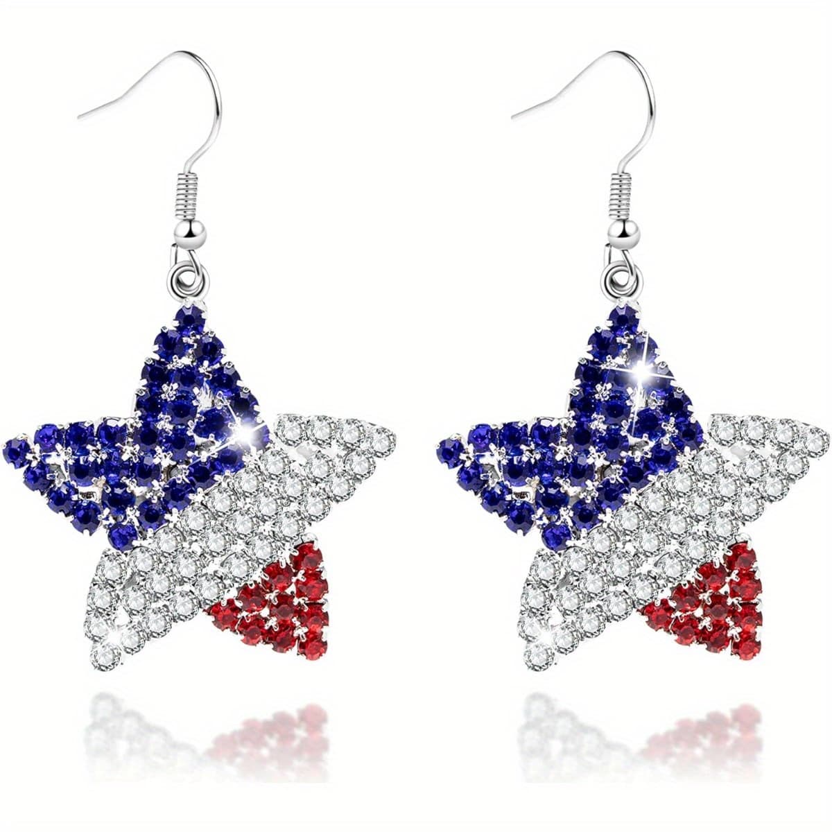 TEMU A Pair Of 925 Silver Earrings Celebrating The , Featuring A Patriotic Design With Flag In Red, White, And Blue, With Synthetic Cubic Zirconia