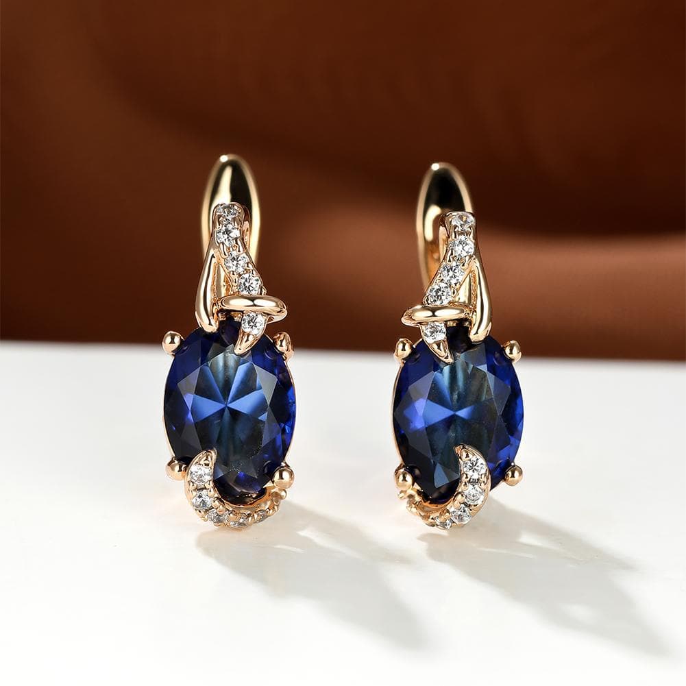 TEMU 1pc Golden Color Blue Stone Drop Earrings Trendy Women Round Oval Cut White Blue Stone Drop Earrings Anniversary Claw Earrings Jewelry