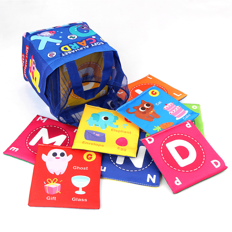 TEMU 26pcs Baby Early Education Enlightenment Cognitive Cards Cloth Book | Baby Animal Alphabet Recognition With Storage Set, Mixed Colors
