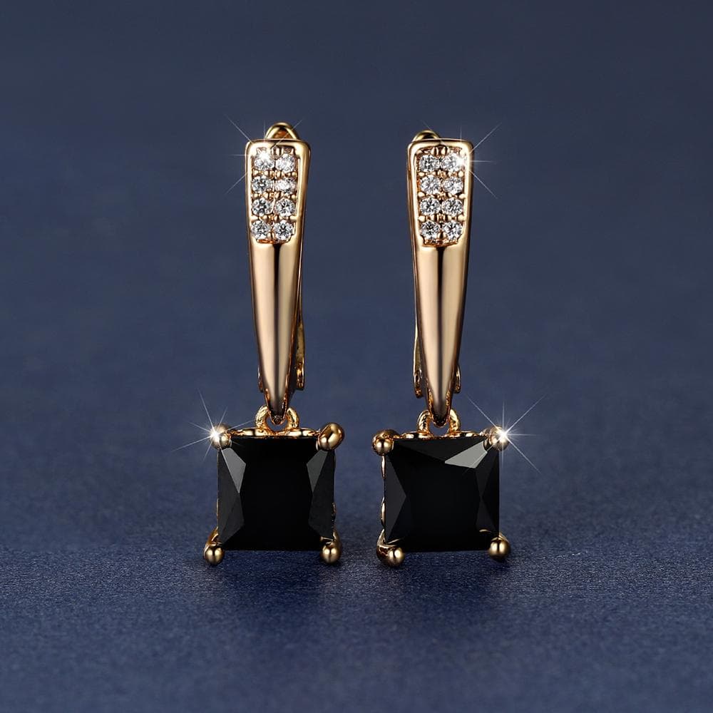 TEMU 1 Cut Black Stone Drop Earrings Kc Golden Plated Ornament For Women Daily Decor Jewelry