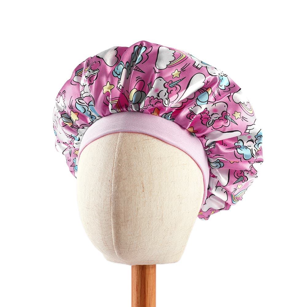 TEMU Girls Unicorn Print Sleeping Bonnet Hat, Lightweight Comfortable Elastic Nightcap For Long Hair Kids Children Toddlers
