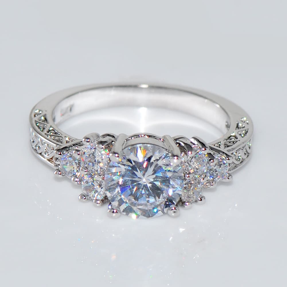 TEMU Aesthetic Female Silvery Color Synthetic Synthetic Zirconia Ring Luxury Inlay Cz White Wedding Bands Ring Jewelry For Women