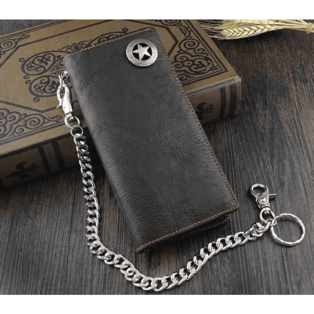 TEMU High Biker Rock Star Mens Card Money Leahter Wallet/ Chain (size: Cm*9cm, Color: Black)