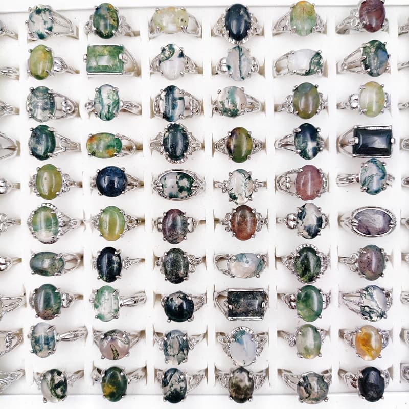 TEMU 10pcs/lot Rings For Mixed Style Moss Agates Geometric Jewelry Party Favors