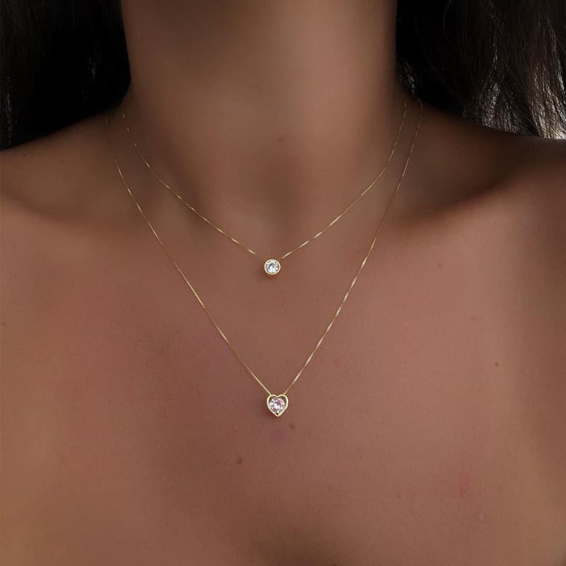 TEMU Fashion Trendy Jewelry Luxurious Synthetic Zirconia Sparkling Double-layer Heart Pendant Necklace