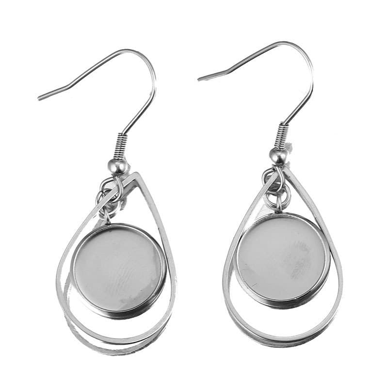 TEMU 6pcs 12mm Stainless Steel Tray Bezel Cabochon Earring Hook Blank Setting Round Pendant Ear Base Glass Making
