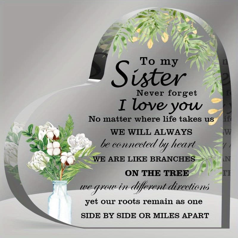 TEMU 2d Flat, 1pc Heart Acrylic Keepsake - Meaningful Birthday Gift For Sisters, Paperweight Decoration With , Ideal For Bedroom & Living Room Display, 2d Flat