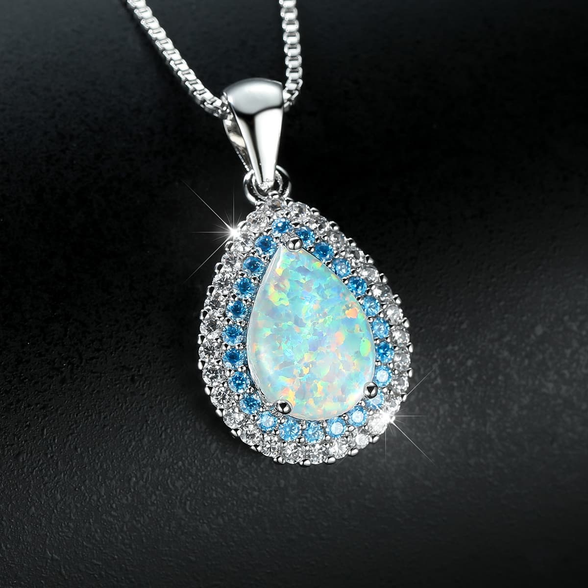 TEMU Bohemian Style Teardrop Australian Opal Pendant Necklace For Women, Elegant Niche Necklace, Sparkling Temperament Birthday Gift For Her