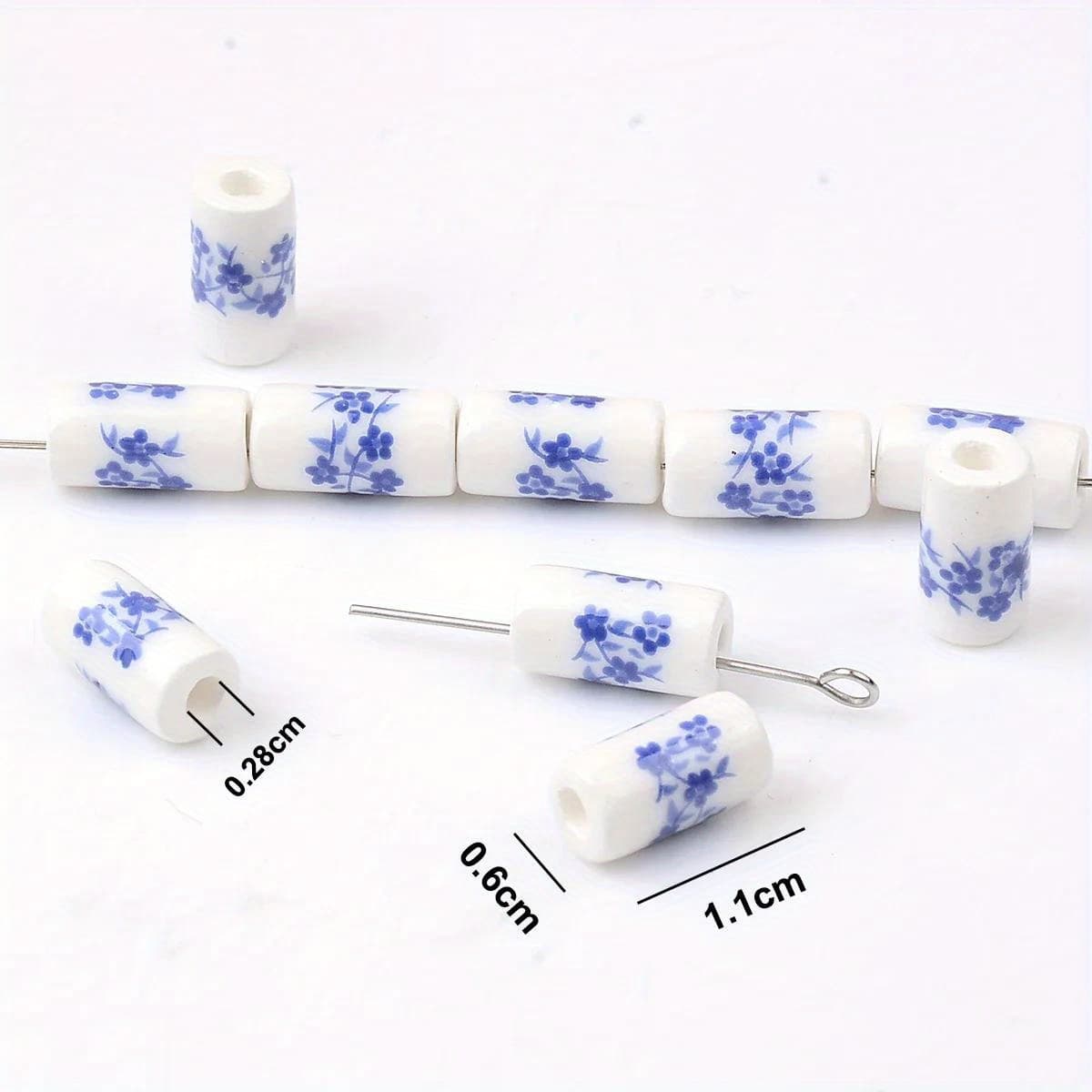 TEMU 0.6x1.1cm 30pcs Random Color Flower Patterns Cylindrical Beads For Jewelry Making Diy Bracelet Earrings Charms Porcelain Beads Accessorie